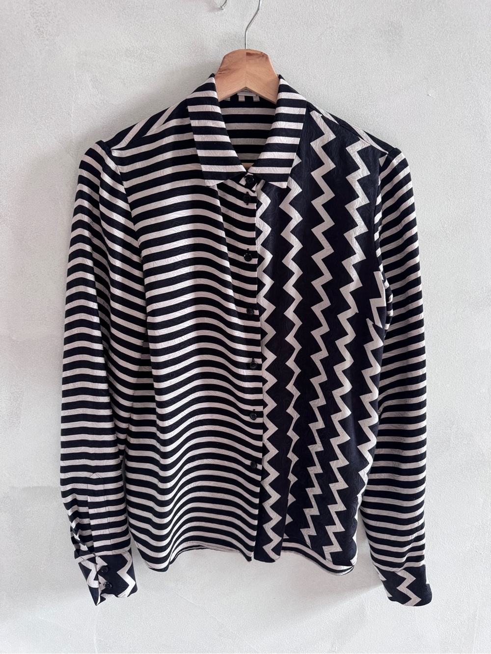 Stella McCartney - Silk Black and White Striped Patterned Blouse
